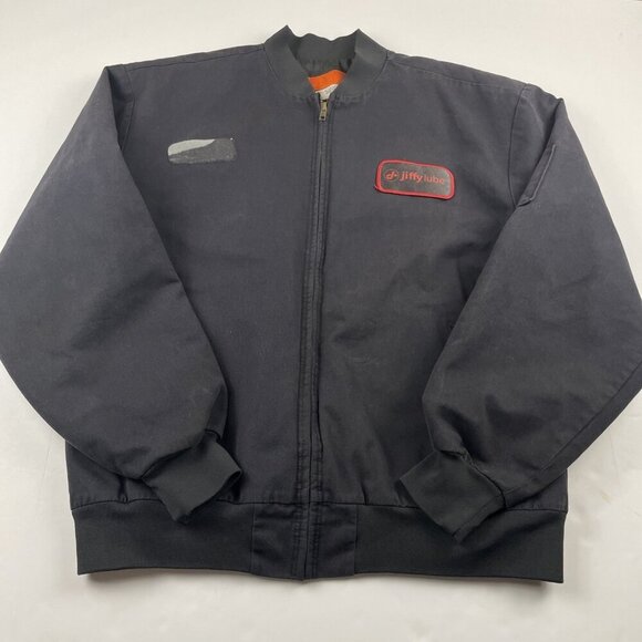 Red Cap Work Wear Mechanic Jacket Men’s L Jiffy Lube Quilted Lined Bomber Black - Picture 1 of 11